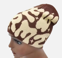 Bonnet d'hiver jacquard tricoté de haute qualité, doublure satinée, imprimé, unisexe, avec logo brodé personnalisé