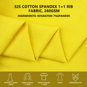 Tela de punto acanalado 1x1 de algodón y spandex 32S, 260 g/m², 175 cm de ancho, elástica en dos direcciones, material para prendas de vestir, camisetas y camisetas básicas. - Product Image 2