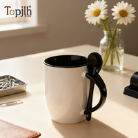 Mug en céramique à sublimation, intérieur coloré, avec poignée et cuillère, imprimable pour transfert thermique, impression DIY, vente en gros Topjlh