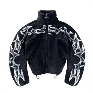 <b>Men</b> <b>Sherpa</b> Fleece <b>Jacket</b> Zip Up Stand Collar Printed Bomber Coat Winter Streetwear Outerwear - Product Image 1
