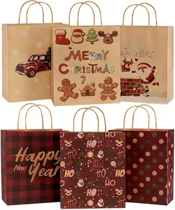 थोक नई डिजाइन पुनर्नवीनीकरण क्राफ्ट पेपर क्रिसमस उपहार बैग खरीदारी के लिए
