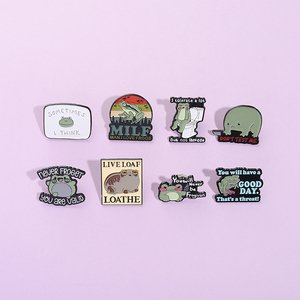 Serie de citas de rana bonita de dibujos animados, pines esmaltados, <span class=keywords><strong>no</strong></span> me pruebes, Rana con cuchillo, broches, insignia de solapa, joyería de animales, regalos para amigos - Product Image 4
