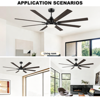 Ventilateur de plafond 84 pouces à montage sur tige, boîtier noir mat, pales en contreplaqué, télécommande, luminaire LED à intensité variable pour grandes pièces et plafonds hauts
