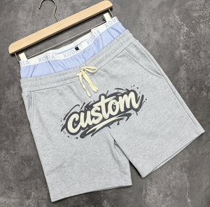 Shorts décontractés gris pour hommes avec cordon de serrage, imprimé personnalisé, respirants, style streetwear, avec logo frontal, en coton tricoté - Product Image 1