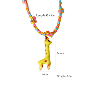 Grosir minyak besi tahan karat jimat jerapah liontin modis kalung baja tahan karat buatan tangan tali rantai kalung untuk wanita - Product Image 4