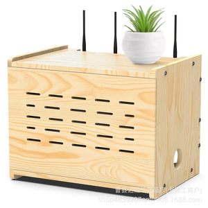 Caja de Almacenamiento para Router WiFi de Madera, Rectangular, Color Madera Natural, Soporte de Escritorio para Gestión de Cables con Orificios de Ventilación - Product Image 1