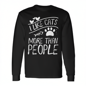 T-shirt à manches longues « J'aime les chats plus que les gens » pour les amoureux des chats - Product Image 2