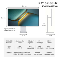 Monitor de Aluminio TCOLOR con Gradación de Color 5k de 27 Pulgadas, Pantalla LCD de 32 Pulgadas 6k, Monitor IPS de Estudio con Altavoces Integrados para Mac