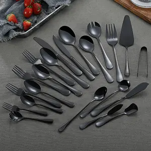 Lüks paslanmaz çelik Catering restoran için çatal bıçak kaşık seti siyah sofra takımı bıçak çatal kaşık gümüş
