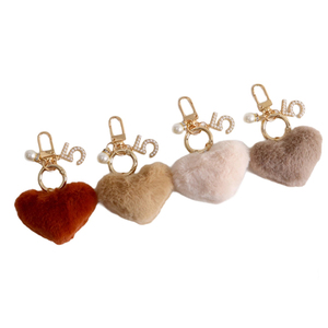 Funny Heart Plush Keychain Cute Faux Fur Pom Pom Key Chains for Purse Backpacks Car Key Gift for Women