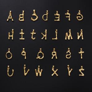 จี้สเตนเลสรูปตัวอักษรสีทอง18K คละจำนวนจี้ตัวอักษรสร้อยคอดีไซน์26รูปตัวอักษรไม้ไผ่จี้ตัวอักษร - Product Image 2