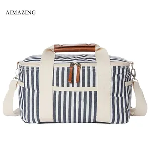 Women Lunch Bag Reusable Insulated Lunch Bag Cooler Tote Bag For Beach People Men Women Picnic Or Travel With Pink White Stripes