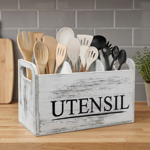 Organisateur de comptoir de cuisine moderne et écologique en bois, multifonctionnel et portable, pour couverts et ustensiles de cuisine, avec compartiments - Product Image 2
