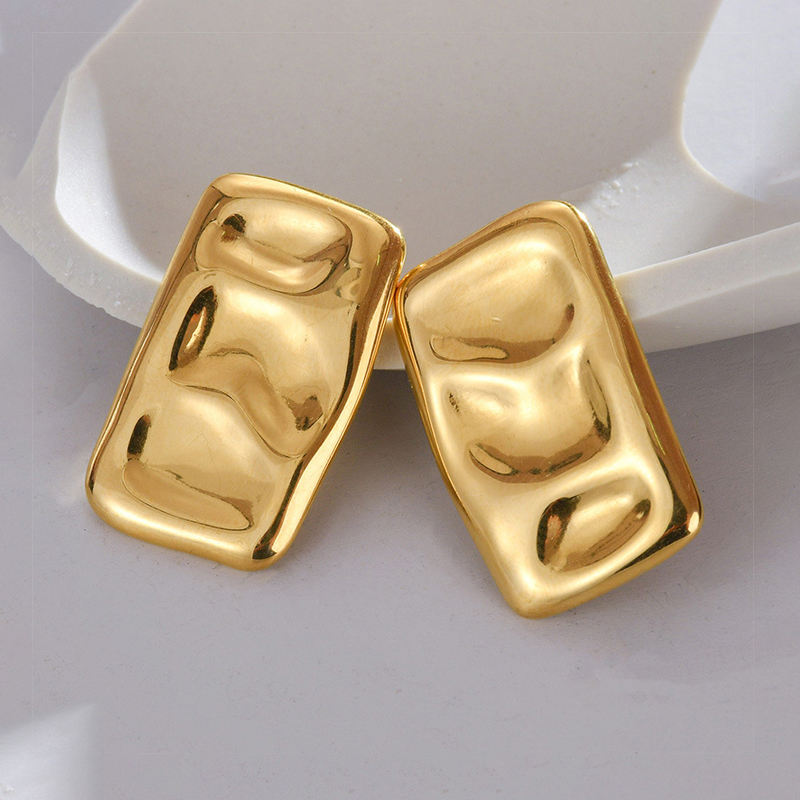 Waterproof 18K Gold Plated Irregular Rugged Big Square Statement