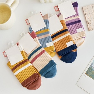 Women's Mid Calf <b>Socks</b> Color Block Striped Breathable Loose Fit Casual All Season <b>Socks</b> For Spring Autumn <b>Winter</b> - Product Image 1