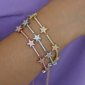 Pulsera de Cadena <span class=keywords><strong>con</strong></span> Estrellas de Circonia de Moda para Mujer, Brazalete Delicado <span class=keywords><strong>con</strong></span> Dijes de Estrellas Plateadas y Circonia Cúbica - Product Image 5