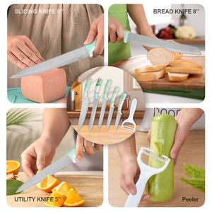 Juego de Cuchillos de Cocina Profesionales de 6 Piezas, Súper Afilados, de Acero Inoxidable, para Chef, Pan y Carne, con Bloque Universal para Cuchillos - Product Image 4