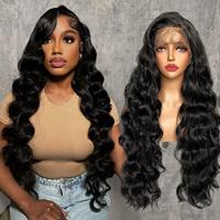 Rambut Sintetis Tahan Panas Warna Cokelat Muda Model Deep Wave untuk Wig Lace Front