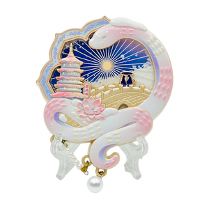 Customized 3D Embossed Metal Fridge Magnet, Premium Gold Plating, Exquisite Lotus Pattern & Delicate Pearl Pendant,Decor & Gifts