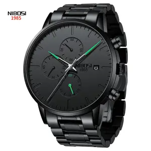 NIBOSI 2588 Customize Logo All Black Design Business Men Watch Luminous Wristwatches Stainless Steel Quartz Watches