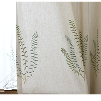 Rideaux Translucides Brodés Motifs Plantes Aquatiques Style Américain Simple et Élégant en Tissu de Lin Épais Intégré