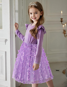 Vari Stili di Abiti Tutu per Bambine, Vestiti in Velluto e Tulle per Autunno e Inverno, Maniche Lunghe con Volant per Feste, 2-6 Anni - Product Image 3