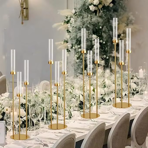 Support de candélabre de mariage, centre de table, décoration de fête LANJO, porte-bougie en acrylique doré à 3/5/8 têtes - Product Image 1