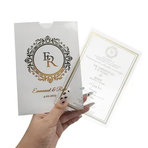 Kartu pernikahan transparan undangan akrilik Unik Mewah cetak emas bening 5*7 inci kustom
