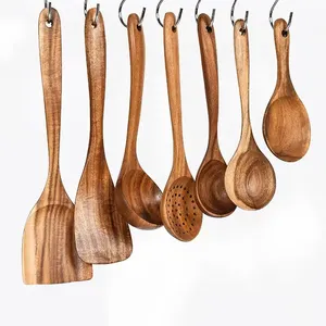 Conjunto de utensílios de cozinha antiaderente de madeira de teca, colher, espátula, acácia, utensílios de cozinha de madeira