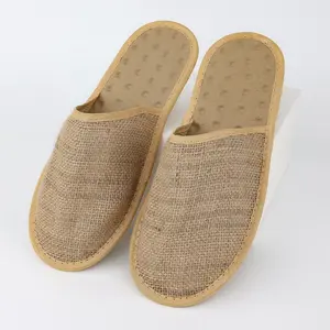 Eco Friendly Biodegradable Compostable Brown Natural Jute Upper Paper Pulp Sole Disposable Hotel Slippers