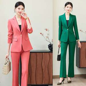 Women's Suit Set Solid Color Long Sleeve Professional Work Wear Spring Autumn Elegant European Style Two Piece Outfit - Product Image 1