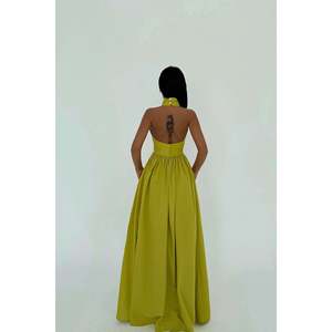 Vestido Largo de Noche Tejido a Crochet Color Verde Oliva, Estilo Elegante para Fiestas, Cintura Imperio, para Ocasiones Formales, Bodas, Fiestas Nocturnas, Talla XL - Product Image 1