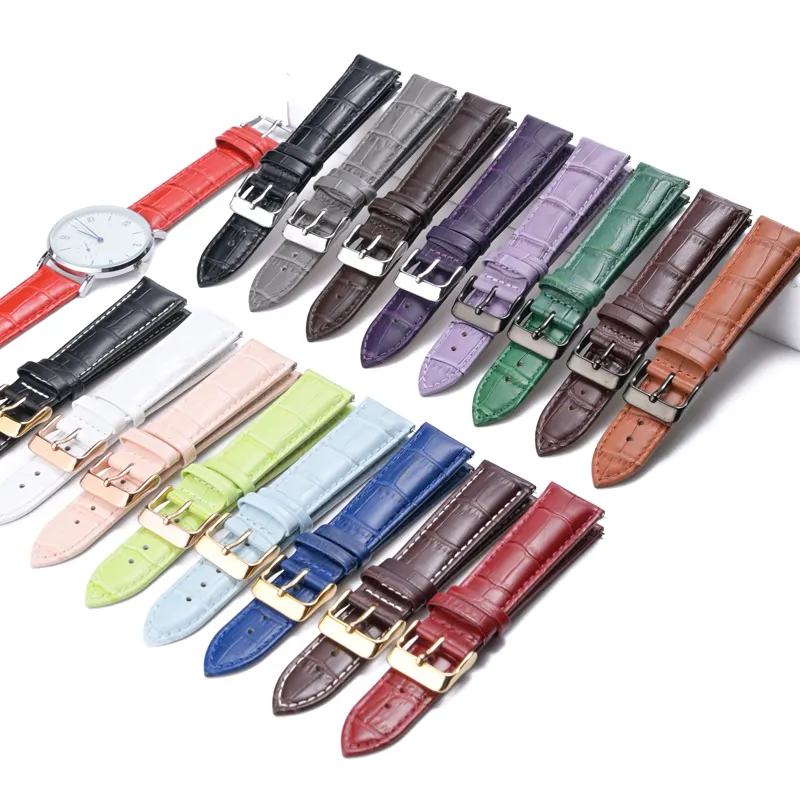 Best seller Leather strap alligator grain cowskin watchband Pin buckle wristwatch bracelet 12-28mm