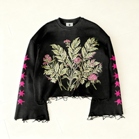 T-shirt à manches longues surdimensionné vintage délavé et déchiré avec impression DTG personnalisée en gaufré