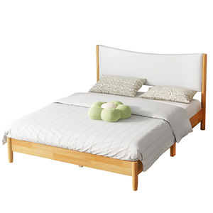 Lit rembourré en bois de bouleau couleur blé, cadre bas, mobilier de chambre - Product Image 5
