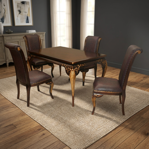 Juego de Mesa de Comedor Antigua de Madera Maciza con Motivo Floral, Muebles para Comedor - Product Image 2