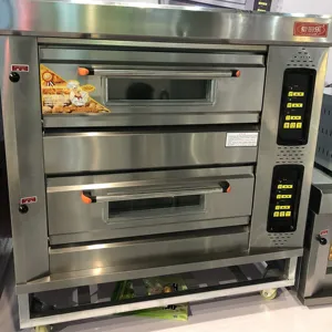 वाणिज्यिक रोटी बनाने की मशीन गैस ओवन 2 डेक 4 ट्रे बेकरी ओवन रेस्तरां के लिए, बिक्री के लिए इलेक्ट्रिक पकाना ओवन