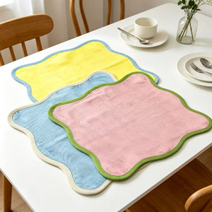 Serviettes carrées personnalisées en lin pur, bord brodé, blocs <span class=keywords><strong>de</strong></span> couleur, sets <span class=keywords><strong>de</strong></span> <span class=keywords><strong>table</strong></span> circulaires classiques pour la maison - Product Image 6