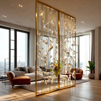 Cloison de séparation en verre cristal avec cadre en acier inoxydable doré moderne sur mesure pour salon et hall d'entrée