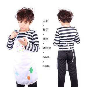 Children Painter Cosplay Costume Striped Shirt Apron Hat <b>Paint</b> <b>Set</b> 5-7 Years Party Performance Outfit - Product Image 1