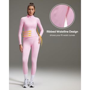 <b>Workout</b> Sets For Women Booty Leggings Matching Zip Up <b>Jacket</b> Gym Outfits With Pockets Rose Pink XL Slim Fit - Product Image 4