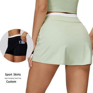กระโปรงเทนนิสเอวสูงทรงเอแต่งได้สำหรับผู้หญิงกระโปรงกางเกงขาสั้นแบบสองชิ้นทำขึ้นเอง - Product Image 1