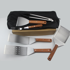 Juego de herramientas para barbacoa de acero inoxidable, espátula Hibachi, pinzas para acampar al aire libre, mango de madera duradero y práctico, tenedor para barbacoa - Product Image 3