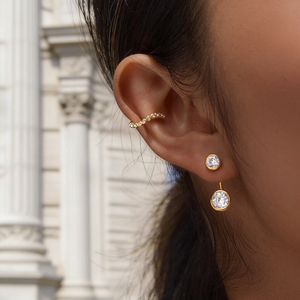 JD 18K Gold Stainless Steel Wavy Linear Ear Cuff White Crystal <strong>Clip</strong> <strong>on</strong> <strong>Earrings</strong> Hypoallergenic Dainty Quiet Luxury <strong>Women</strong> Jewelry - Product Image 2