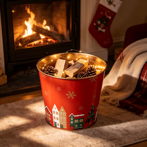 Vasi in Latta Rossi con Stampa Villaggio Natalizio Invernale, Decorazione Casa Innevata in Metallo per <span class=keywords><strong>Giardino</strong></span> e Casa, Regalo Festivo - Product Image 4