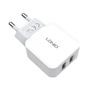 LDNIO A2202 Stok Pengisi Daya Rumah Terlaris Colokan Euro 2 Port USB Pengisi Daya Pintar Pengisi Daya Seluler 5V/2,4 A 12W