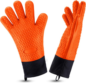Wholesale Hot Sale BBQ Mitts Silicone Cooking Gloves Heat Resistant Pot Holders Microwave Safe Kitchen <b>Long</b> Silicone Oven Mitt - Product Image 1