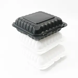 Customized disposable plastic takeaway three compartment lunch bento boxes clamshell food container