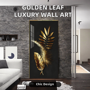 Art mural abstrait nordique de grande taille avec feuille dorée et fleur, image moderne de luxe, <span class=keywords><strong>cadre</strong></span> en papier MDF et alliage d'aluminium, décoration de salon - Product Image 6