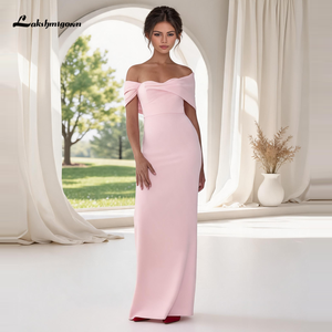 Lakshmigown Elegante Abito <span class=keywords><strong>da</strong></span> Sera Rosa con Spalle Scoperte, <span class=keywords><strong>Scollo</strong></span> Pieghevole, Vestito Formale a Colonna con Spacco Posteriore - Product Image 1